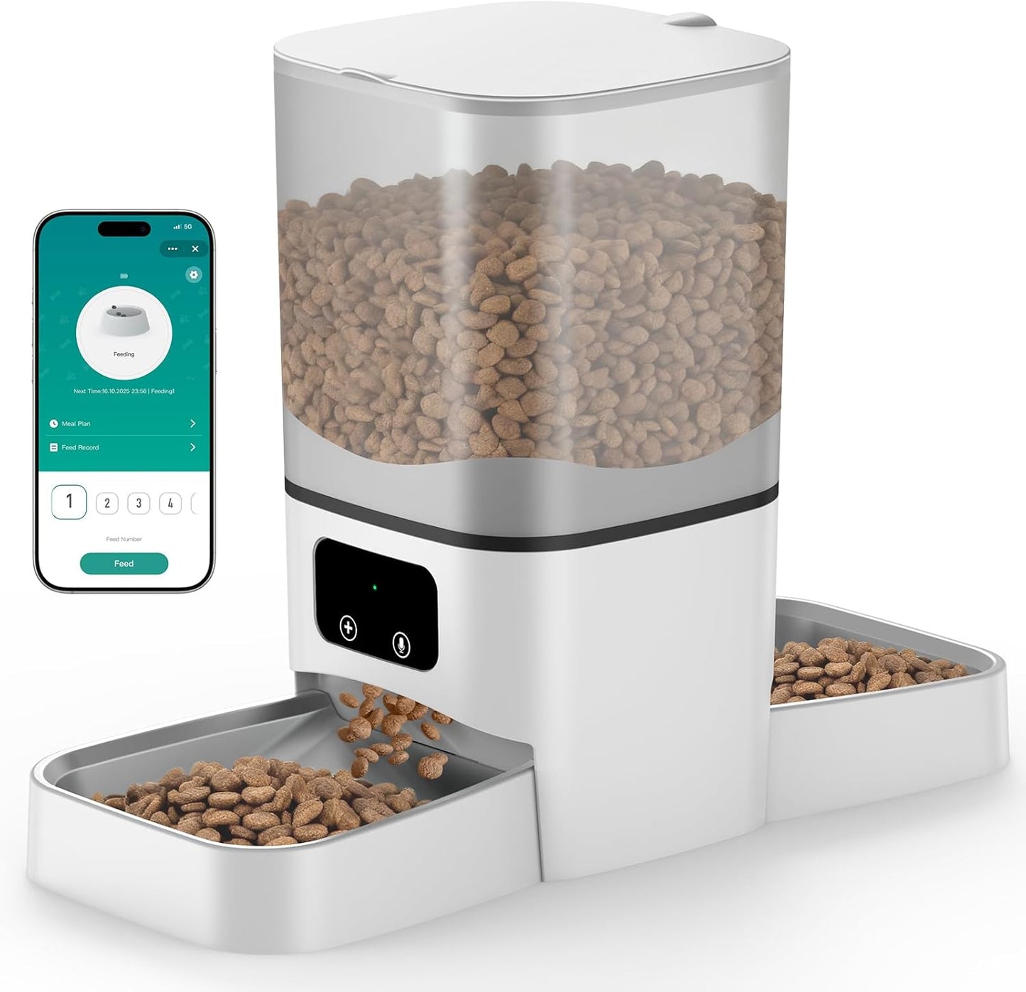 Smart WiFi Automatic Cat Feeder for Two Cats - 6L Capacity with Dual Stainless Steel Bowls, APP Control, and Voice Recorder
