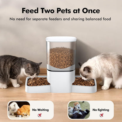 Smart WiFi Automatic Cat Feeder for Two Cats - 6L Capacity with Dual Stainless Steel Bowls, APP Control, and Voice Recorder