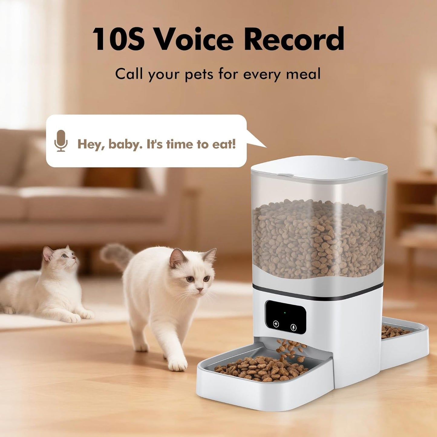 Smart WiFi Automatic Cat Feeder for Two Cats - 6L Capacity with Dual Stainless Steel Bowls, APP Control, and Voice Recorder