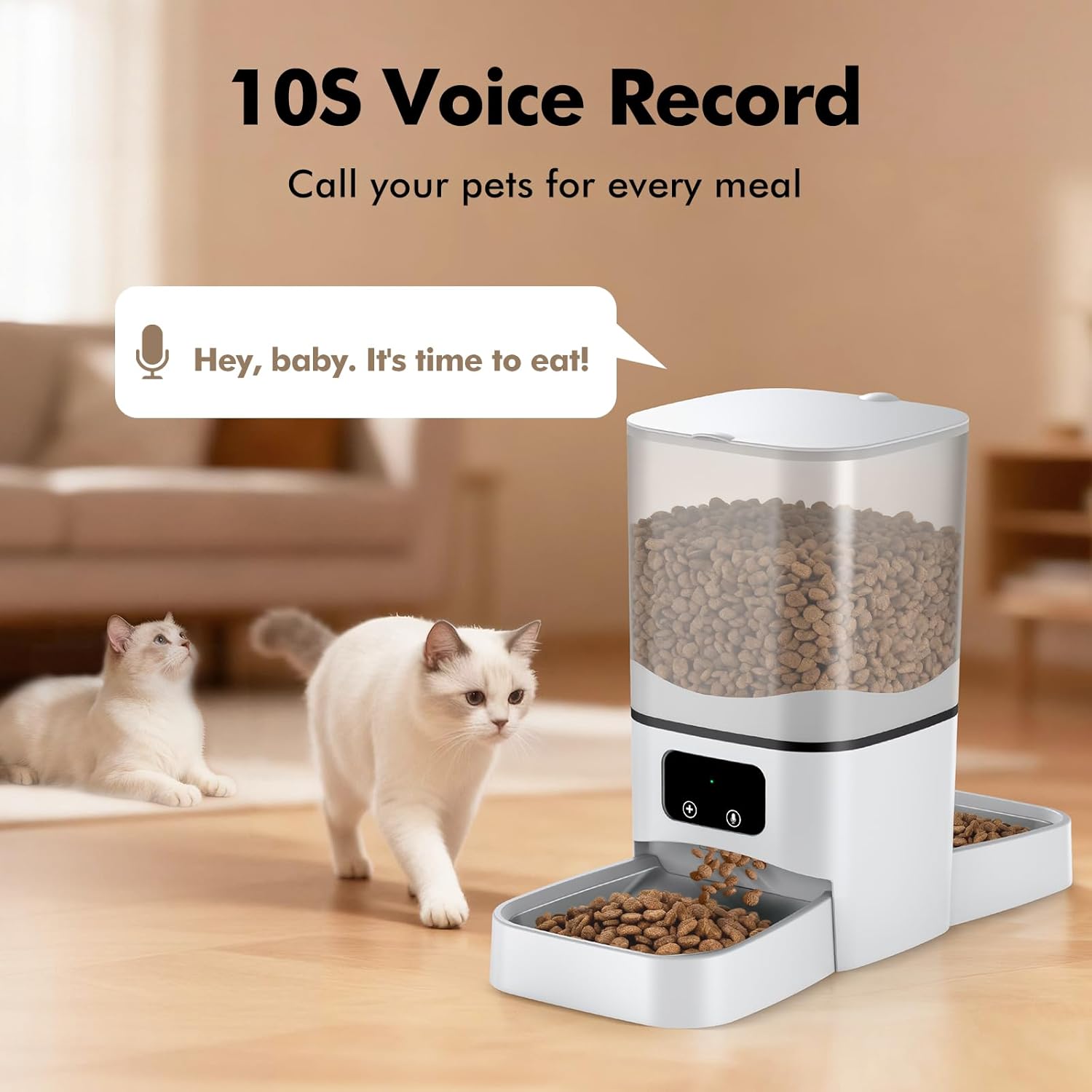 Smart WiFi Automatic Cat Feeder for Two Cats - 6L Capacity with Dual Stainless Steel Bowls, APP Control, and Voice Recorder