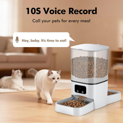 Smart WiFi Automatic Cat Feeder for Two Cats - 6L Capacity with Dual Stainless Steel Bowls, APP Control, and Voice Recorder