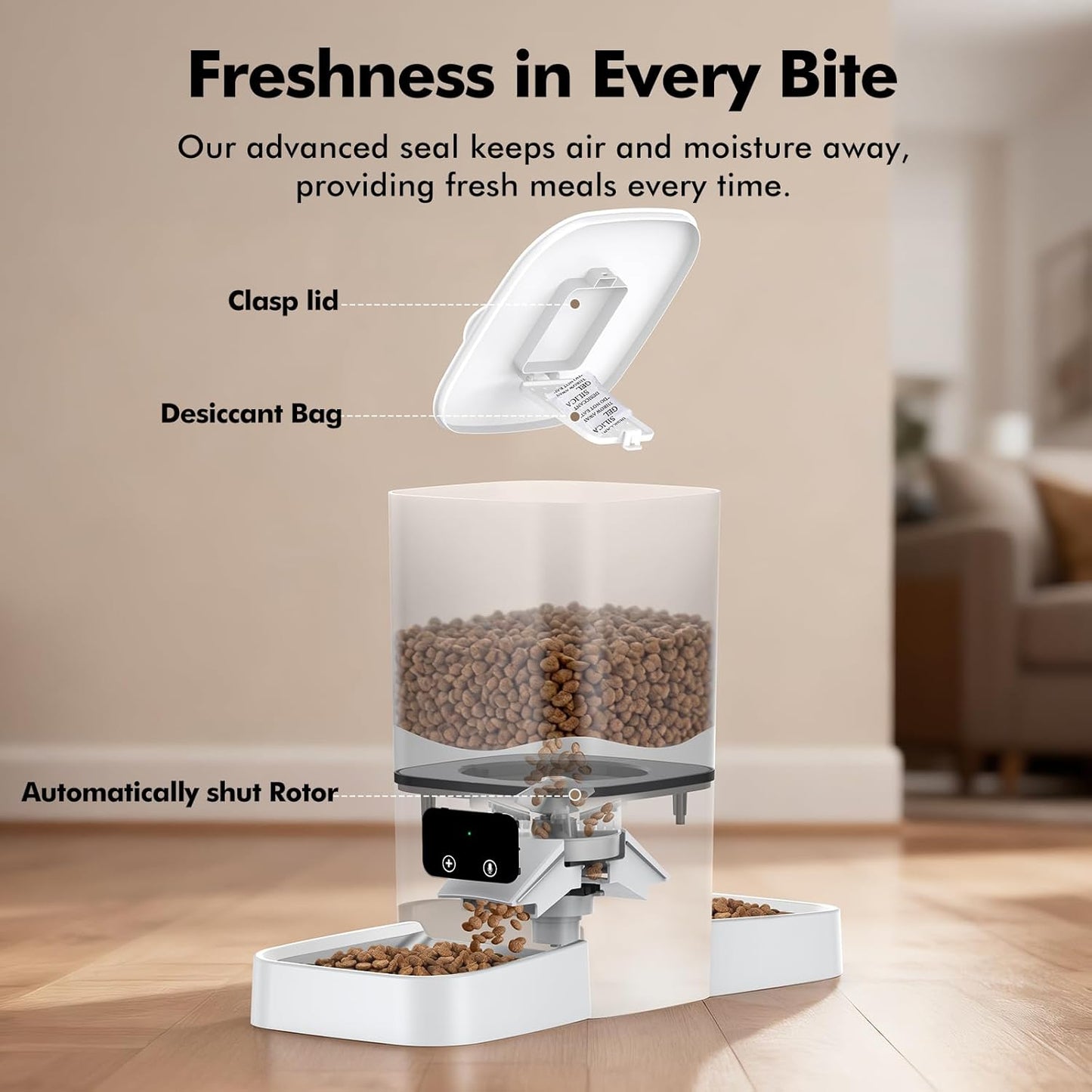 Smart WiFi Automatic Cat Feeder for Two Cats - 6L Capacity with Dual Stainless Steel Bowls, APP Control, and Voice Recorder