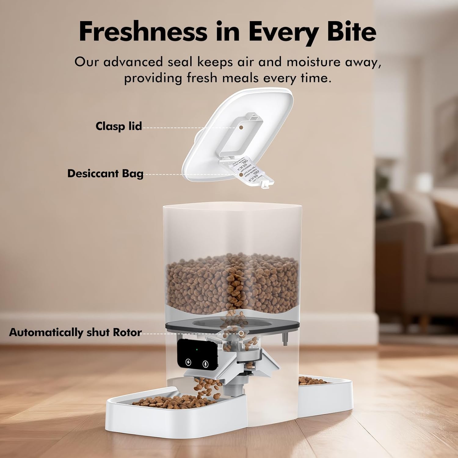 Smart WiFi Automatic Cat Feeder for Two Cats - 6L Capacity with Dual Stainless Steel Bowls, APP Control, and Voice Recorder
